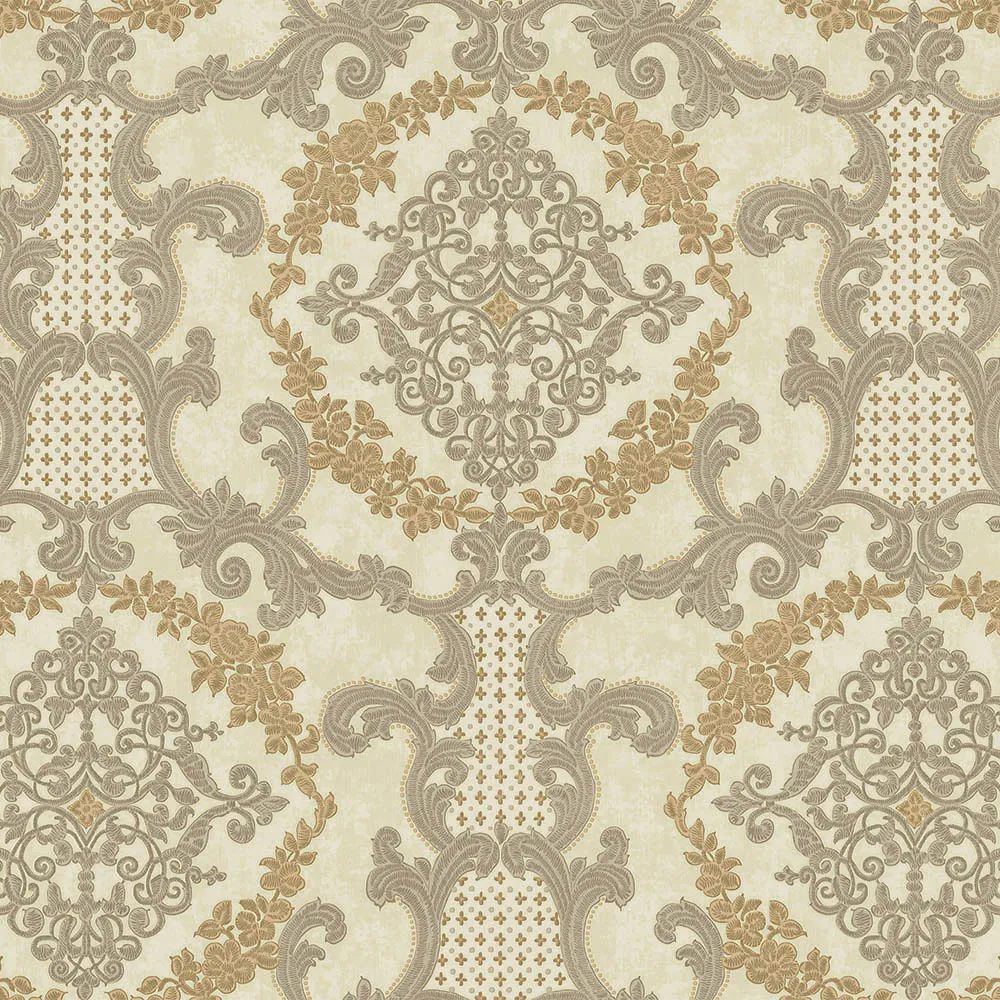 Beige Embossed Wallpaper – Dimensional Damask (6802-1)